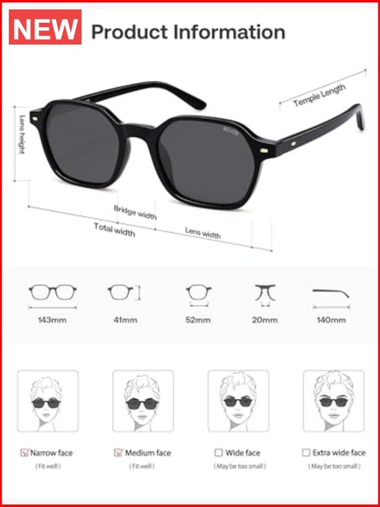 Retro Square Polarized Sunglasses UV400 Protection Thin Slim Shades